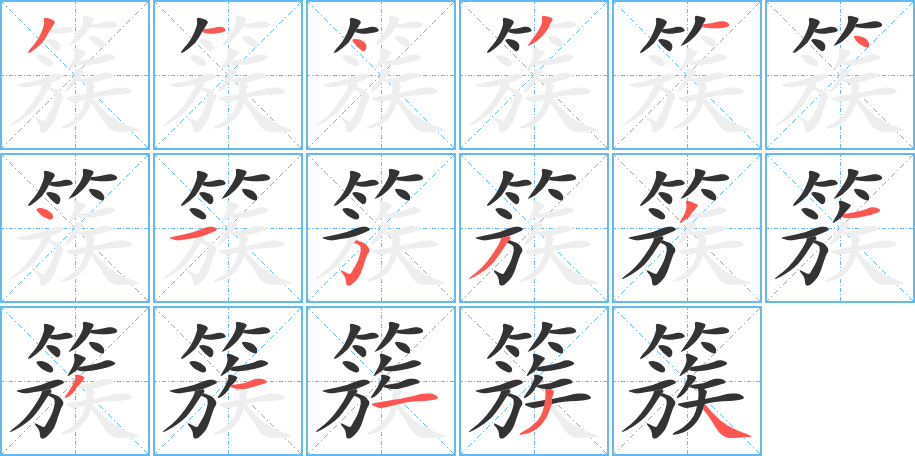 簇字笔画写法